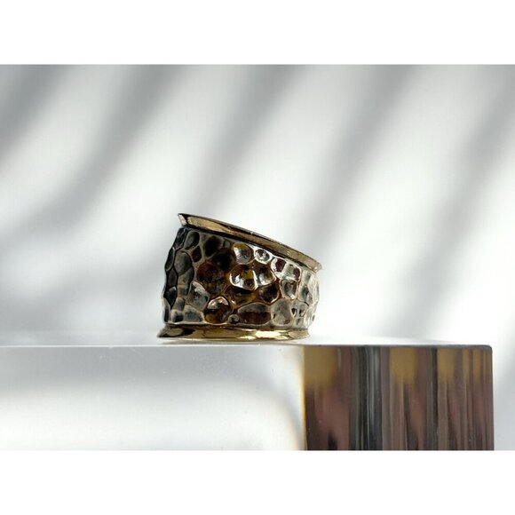 Hammered Dual Sterling Silver & Gold Toned Chunky Cigar 925 Vintage Ring sz 5.75 - Picture 5 of 10